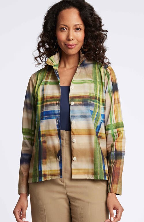 Foxcroft Carolina Painterly Stripe Cotton Button-up Shirt In Blue Multi