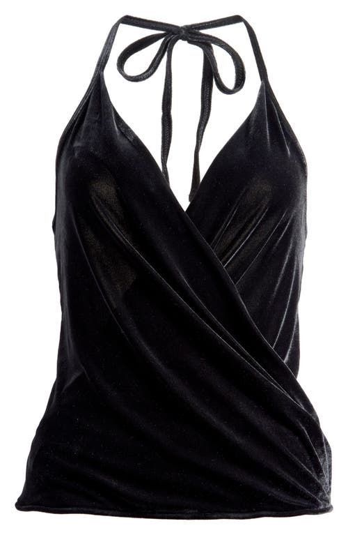 Open Edit Velour Halter Top in Black 