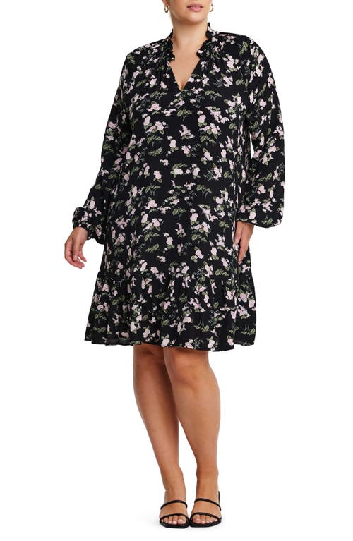 Estelle Pink Blossom Long Sleeve Floral Print Dress Black/Leaf at Nordstrom,