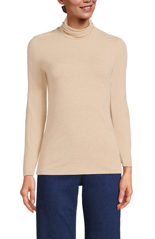 Shop Lands' End Lightweight Jersey Skimming Long Sleeve Turtleneck In French Pecan Heather