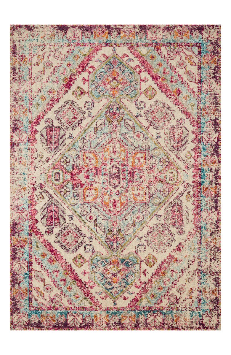 LOLOI Nadia Rug - Aqua/Pink - 5' x 8', Main, color, AQUA / PINK