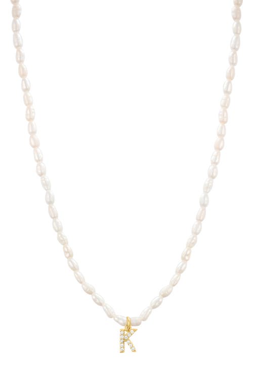 Initial Freshwater Pearl Beaded Necklace in White - K