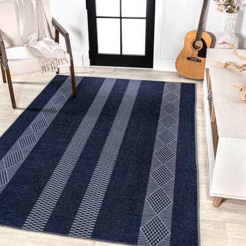 Jonathan Y Nautisk Trellis Stripe Machine-washable Area Rug In Navy/gray