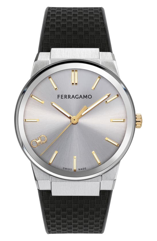 Shop Ferragamo Infinity Sapphire Silicone Strap Watch, 41mm In Stainless Steel