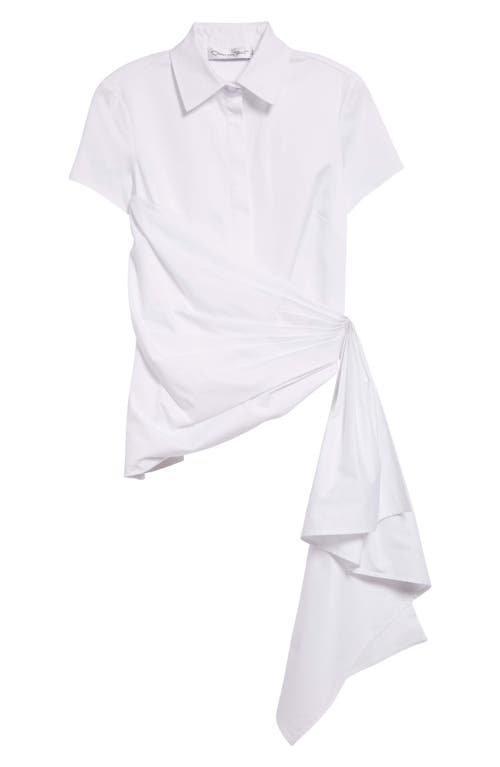 Shop Oscar De La Renta Draped Short Sleeve Button-up Shirt In White
