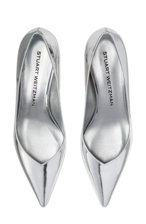 Shop Stuart Weitzman Eva Kitten Heel Pointed Toe Pump In Silver