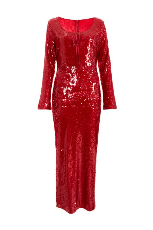 Quiz Sequin Tie Front Maxi Dress In Red
