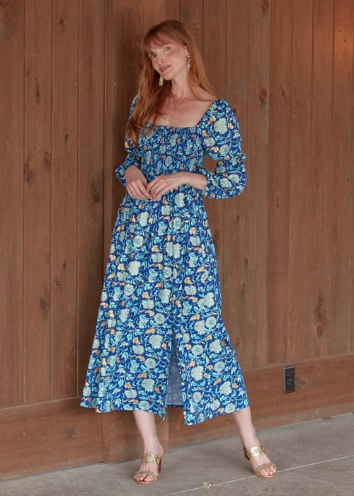 CABANA LIFE CABANA LIFE NAVY FLORAL METALLIC PUFF SLEEVE MAXI DRESS 