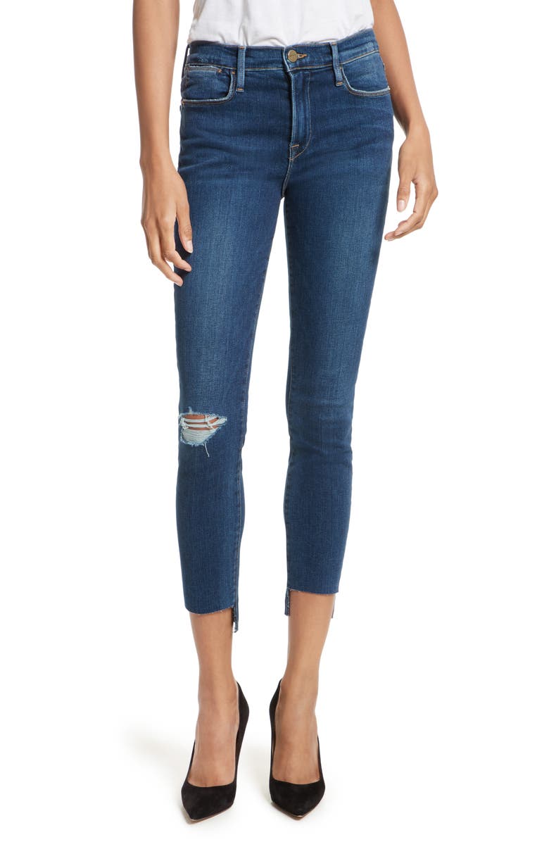 FRAME Le High High Waist Staggered Hem Slim Jeans (Baisley) | Nordstrom