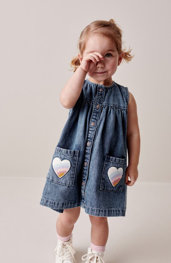 Shop Next Kids' Heart Appliqué Sleeveless Cotton Denim Dress In Blue