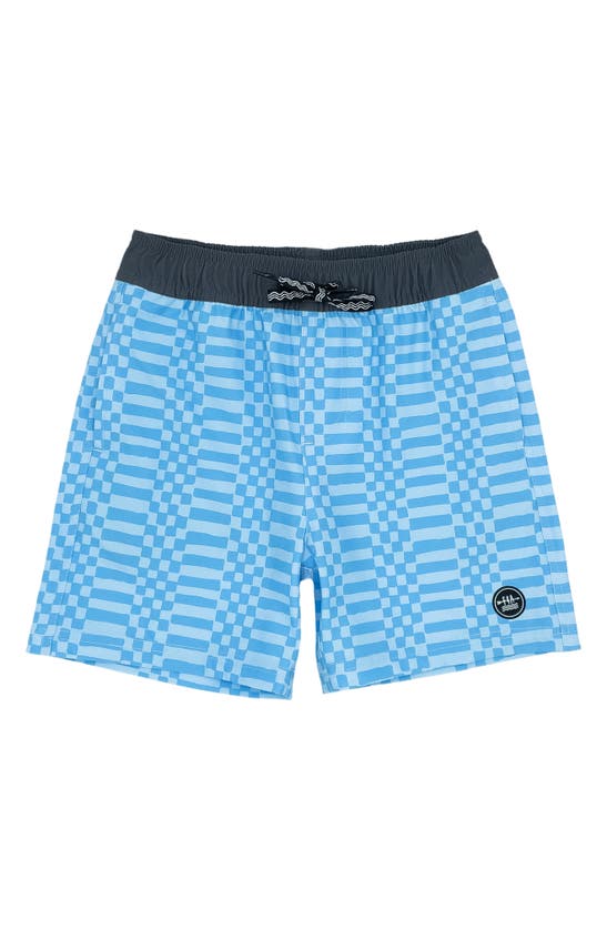 Feather 4 Arrow Babies' Kids' Double Check Swim Trunks In Crystal Blue