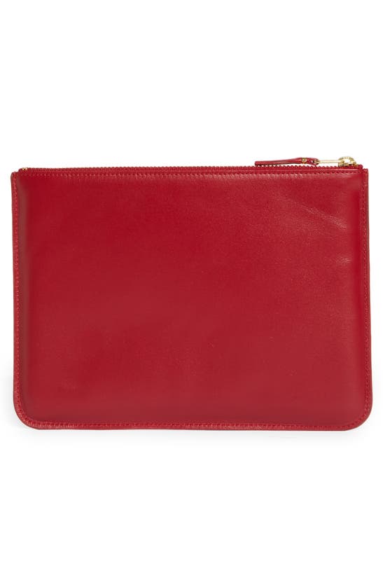Outside Pocket Leather Zip Pouch In Red