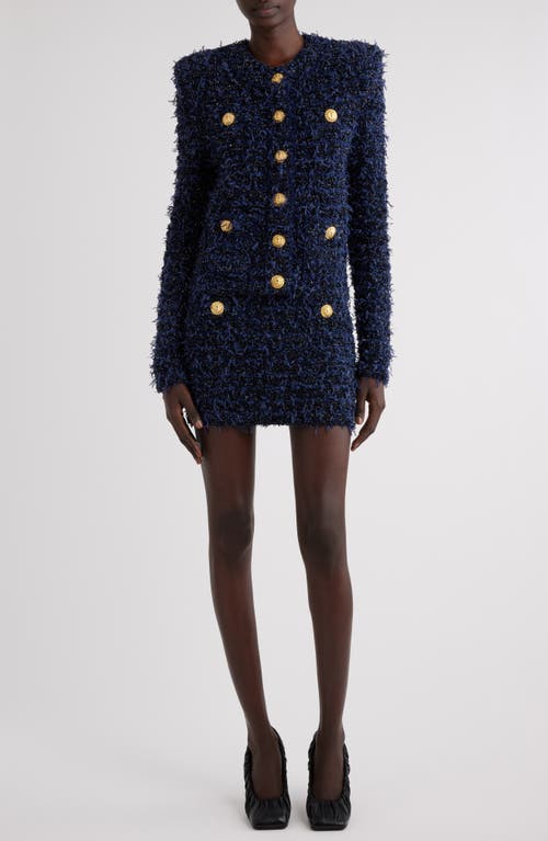 Shop Balmain Four-pocket Tweed Jacket In 6bo Midnight/blue