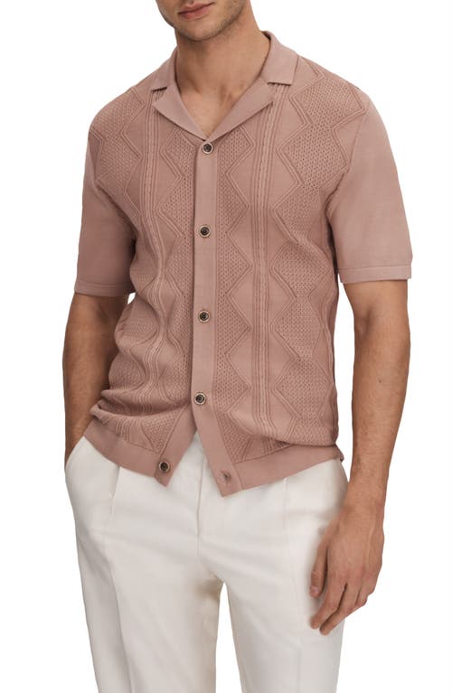 Reiss Fortune Cable Cotton Polo Sweater Rose at Nordstrom,