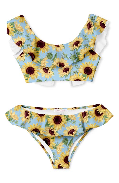 Stella Cove Kids' Sunflower Ruffle Two-Piece Swimsuit in Brown