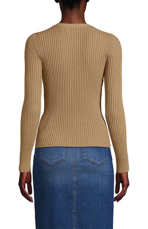 Shop Lands' End Fine Gauge Cotton Cardigan Sweater In Vicuna Heather