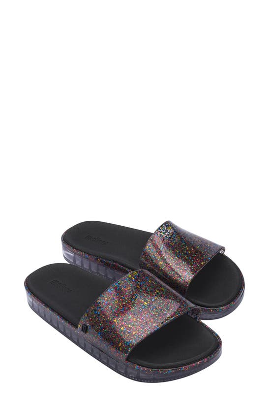 Melissa Beach Slide Sandal In Glitter/ Clear