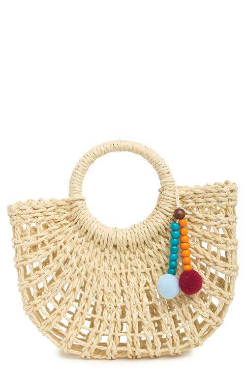 Shop Alessia Bianchi Pompom Mini Straw Tote Bag In Natural