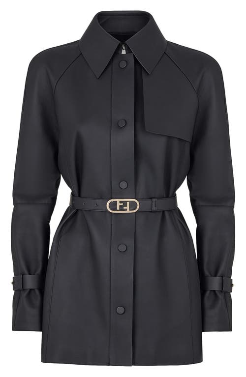 Fendi Women's Waxed Leather Trench Jacket in Black