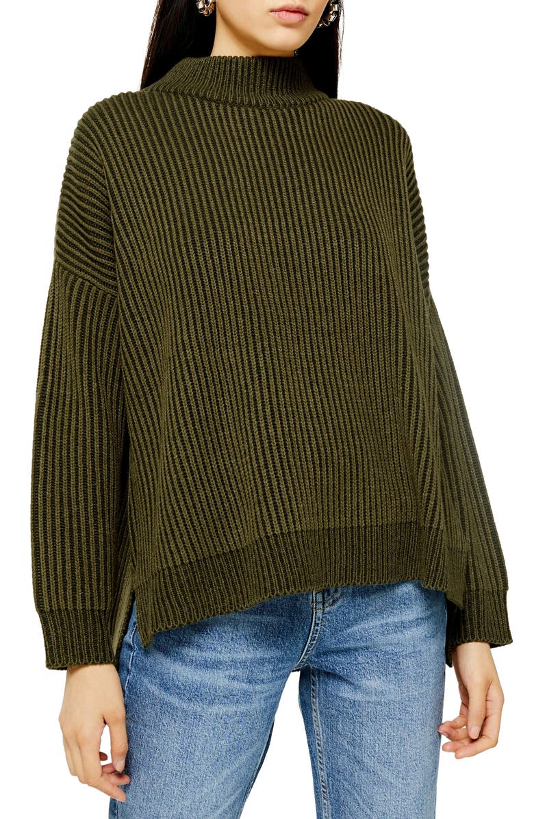 TOPSHOP Mock Neck Sweater, Main, color, OLIVE