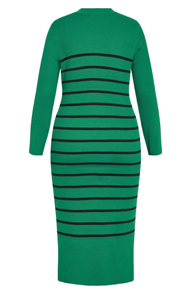 City Chic Maddie Stripe Long Sleeve Rib Dress, Alternate, color, Green/ Black Stripe