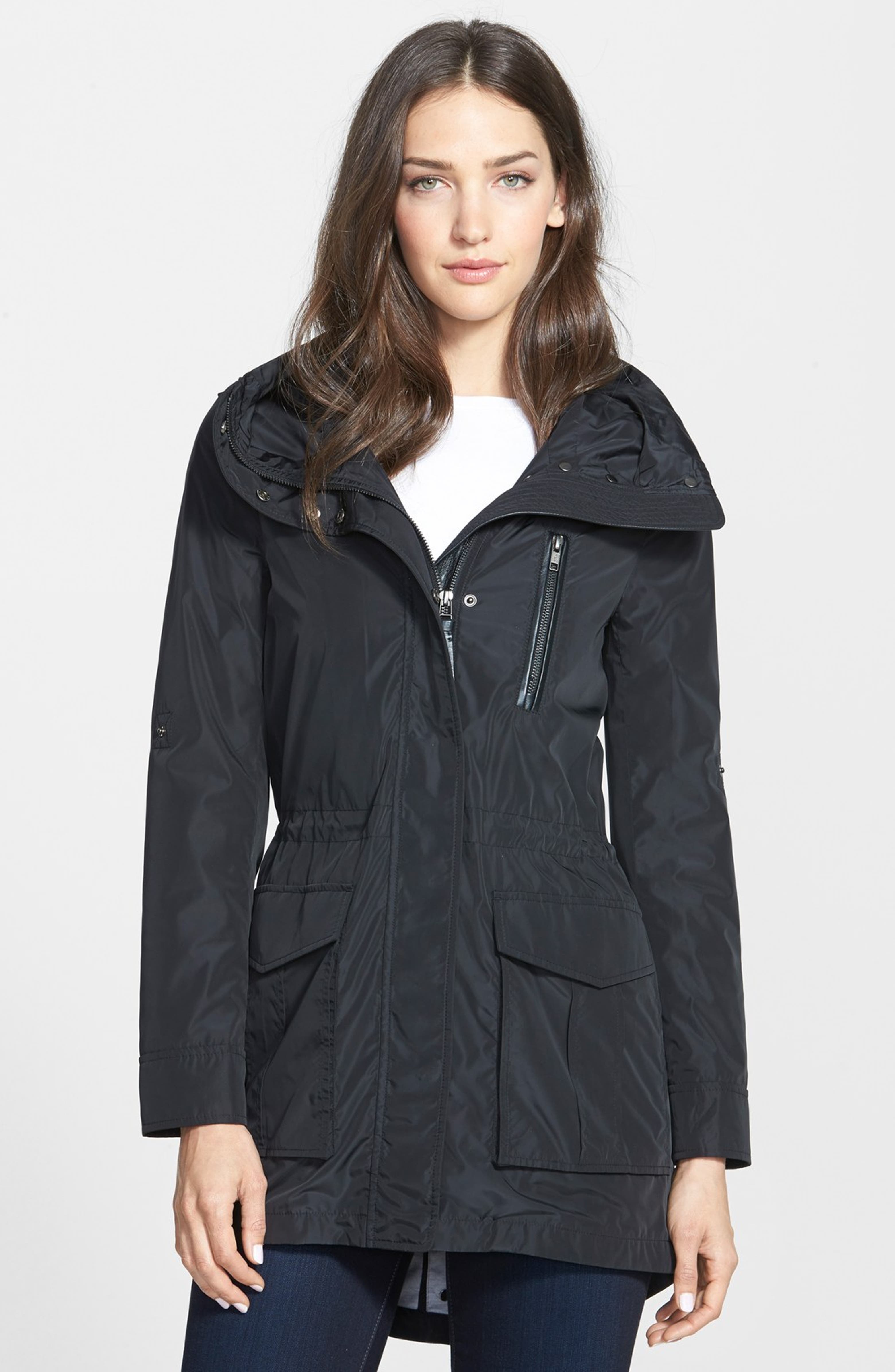 Mackage Leather Trim Hooded Raincoat | Nordstrom