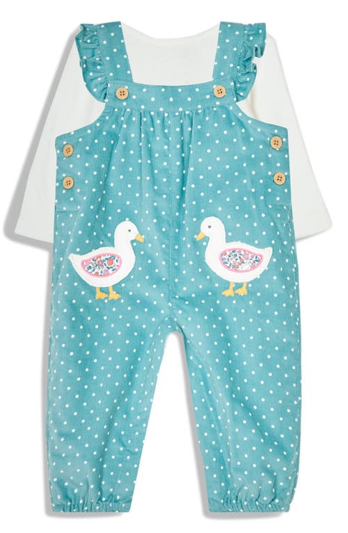JOJO MAMAN BÉBÉ JOJO MAMAN BEBE DUCK APPLIQUÉ DOT PRINT CORDUROY OVERALLS & POINTELLE T-SHIRT SET