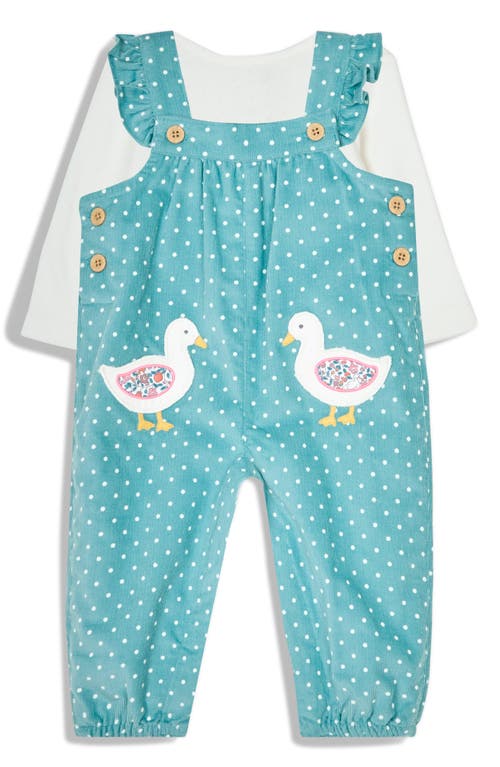 Shop Jojo Maman Bébé Jojo Maman Bebe Duck Appliqué Dot Print Corduroy Overalls & Pointelle T-shirt Set In Duck Egg