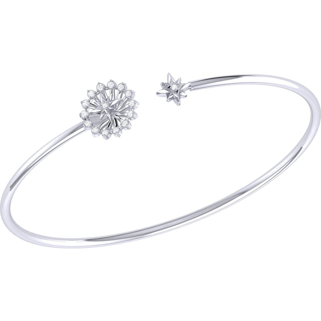 Luvmyjewelry Starburst Sterling Silver And Diamond Adjustable Cuff In Silver