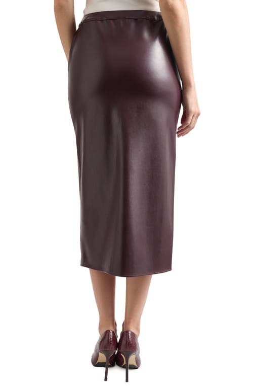 Misook Faux Leather Front Slit Midi Skirt In Mahogany