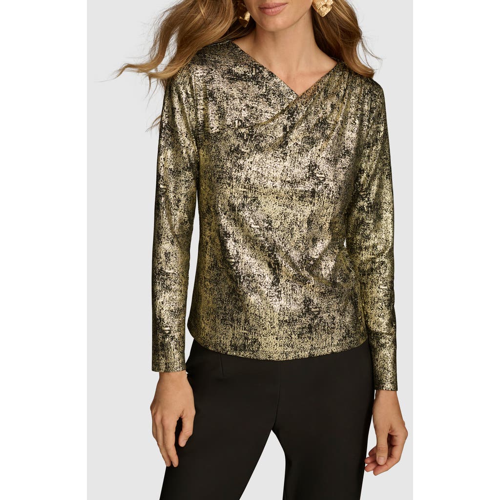 DONNA KARAN Metallic Long Sleeve Top in Gold Multi