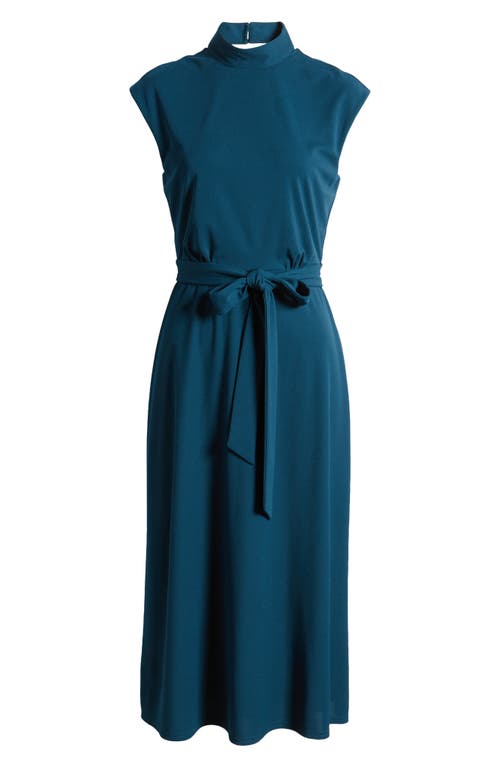 Shop Tahari Asl Mock Neck Front Tie Midi Dress In Mallard