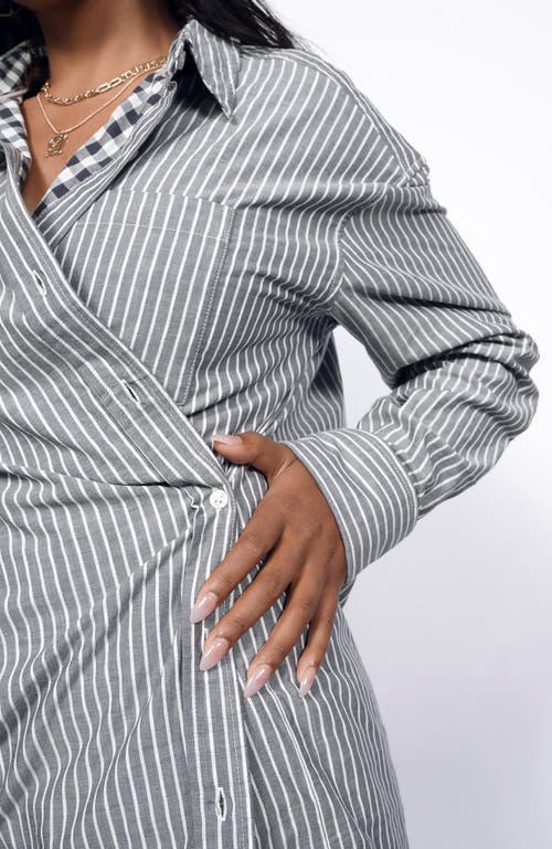 Wildfang The Essential Long Sleeve Oversized Wrap Button Up In Stripe Grey