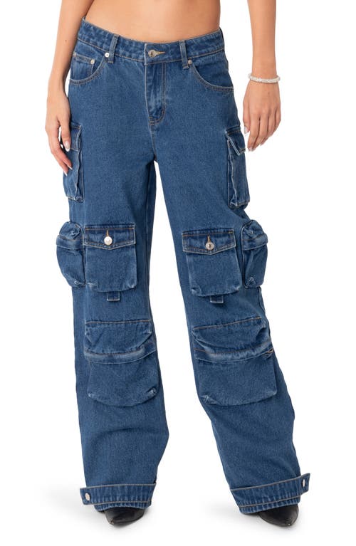 EDIKTED Oversize Boyfriend Cargo Jeans Blue at Nordstrom,