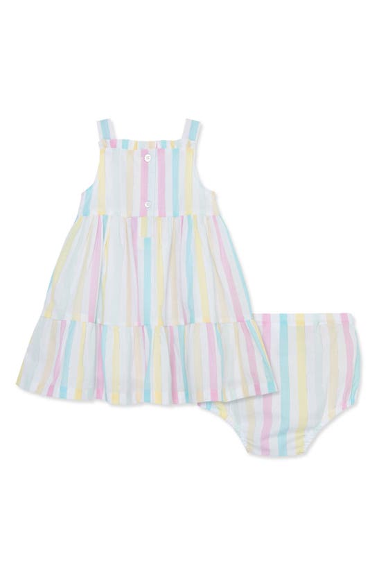 Shop Little Me Stripe Tiered Dress & Bloomers In Pink Multi