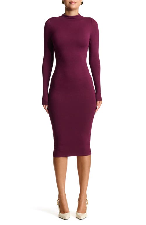 Naked Wardrobe The NW Long Sleeve Midi Dress in Dark Plum 