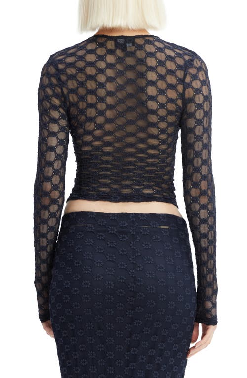 Bardot Adoni Embroidered Sheer Mesh Crop Top In Navy