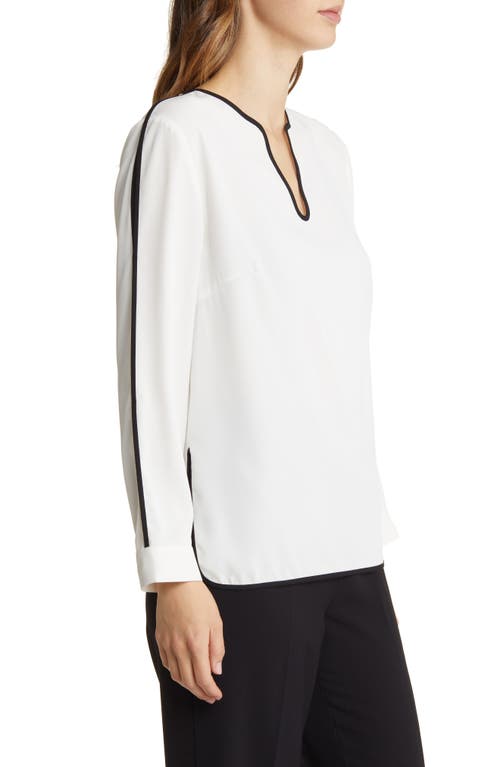 Ming Wang Split Sleeve Crêpe De Chine Blouse In White/black