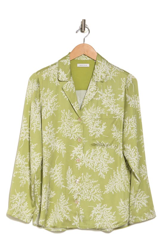Shop Rebecca Taylor Fleur Silk Blend Button-up Shirt In Arden Fern Linen Combo