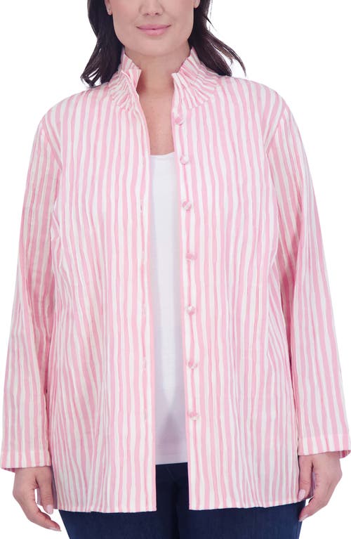 Foxcroft Carolina Stripe Crinkled Cotton Blend Button-Up Shirt at Nordstrom,