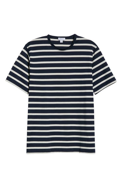Sunspel Stripe Crewneck T-shirt In Navy/ecru Breton Stripe