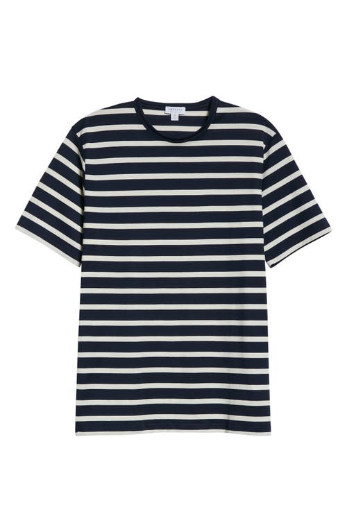 Shop Sunspel Stripe Crewneck T-shirt In Navy/ecru Breton Stripe