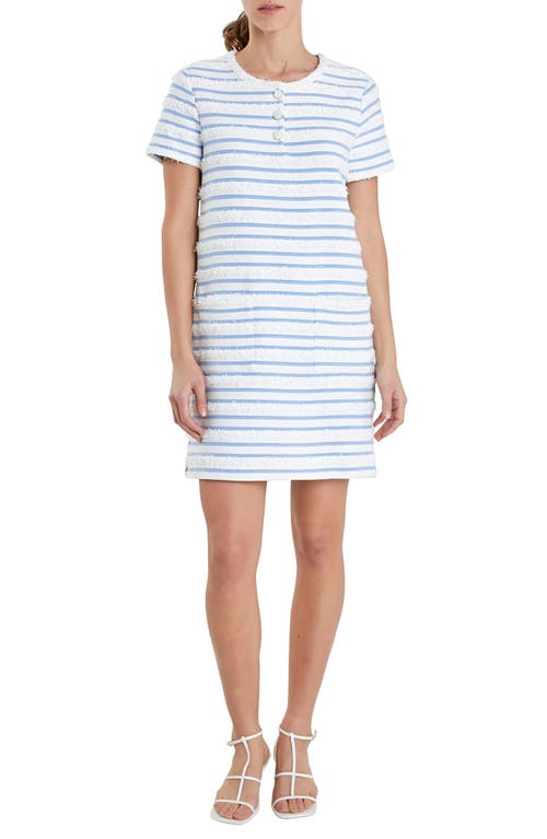 Shop English Factory Fringe Stripe Shift Minidress In White/blue