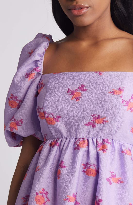 Shop Chelsea28 Brocade Puff Sleeve Babydoll Dress In Purple Lupine Floral Brocade
