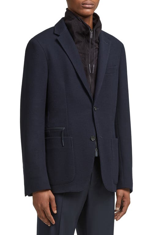 ZEGNA High Performance Jersey Jacket with Removable Suede Bib Navy at Nordstrom, Us