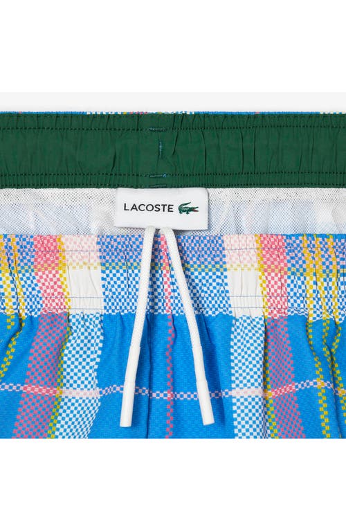 Lacoste Quick Dry Colored Check Swim Trunks In Fiji/multicolor