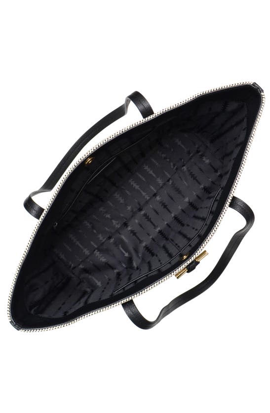 Shop Thacker Fran Woven Stripe Tote Bag In Black/ Beige