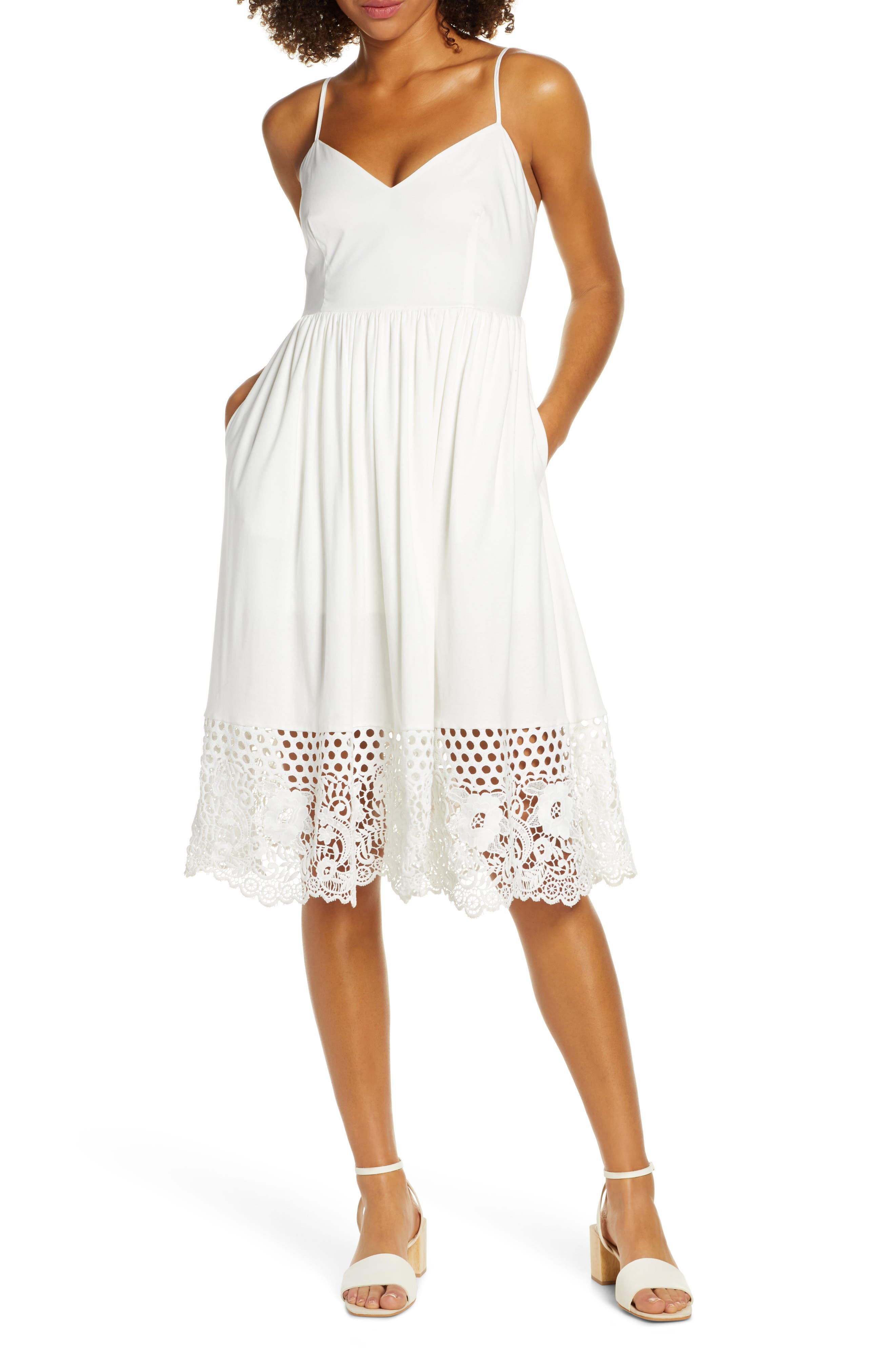 French Connection Salerno Lace Border Sundress, White
