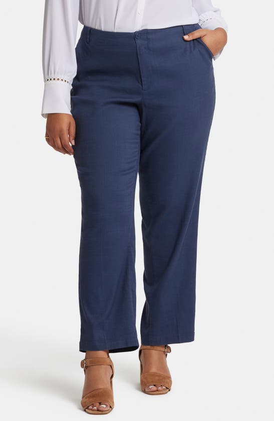 Shop Nydj Marilyn Straight Leg Linen Blend Trousers In Oxford Navy