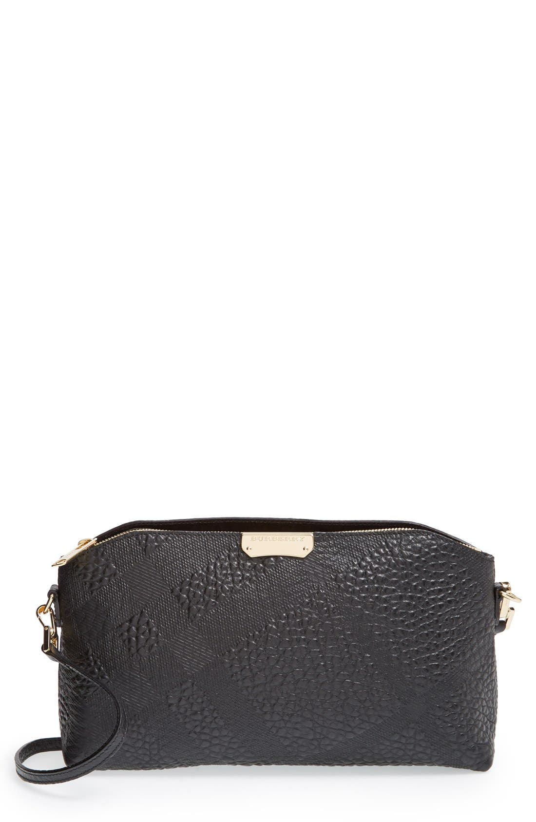 Check Embossed Leather Crossbody Bag 